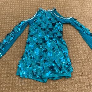 Girls Sequined Teal Jazz Dance Costume